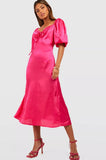 Tiffany Pink Satin Midi Dress