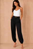 Tori Black Linen Belted Balloon Leg Trousers