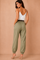 Tori Khaki Linen Belted Balloon Leg Trousers