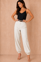 Tori Stone Linen Belted Balloon Leg Trousers