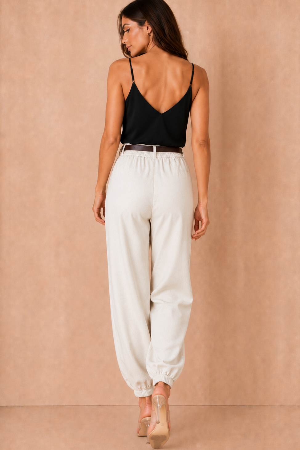 Tori Stone Linen Belted Balloon Leg Trousers