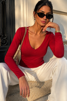 Trish Cherry Red Cotton Long Sleeve Top