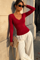 Trish Cherry Red Cotton Long Sleeve Top