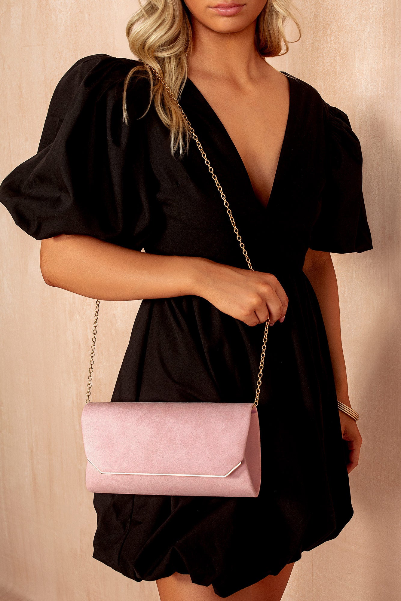 Trixie Blush Suedette Detachable Chain Bag