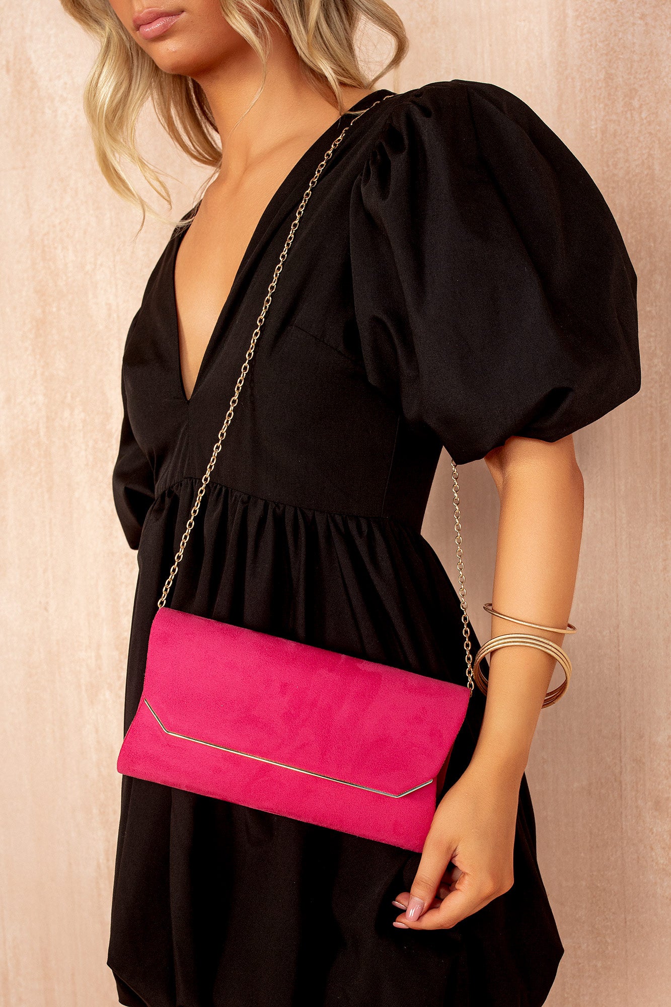 Trixie Fuchsia Suedette Detachable Chain Bag