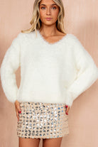 Trudy Cream Fluffy Knit V Neck Jumper