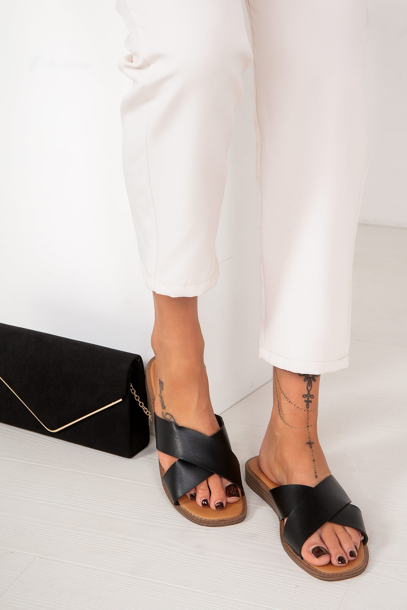 Udelia Black Faux Leather Sliders