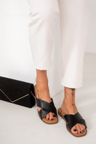 Udelia Black Faux Leather Sliders
