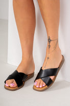 Udelia Black Faux Leather Sliders