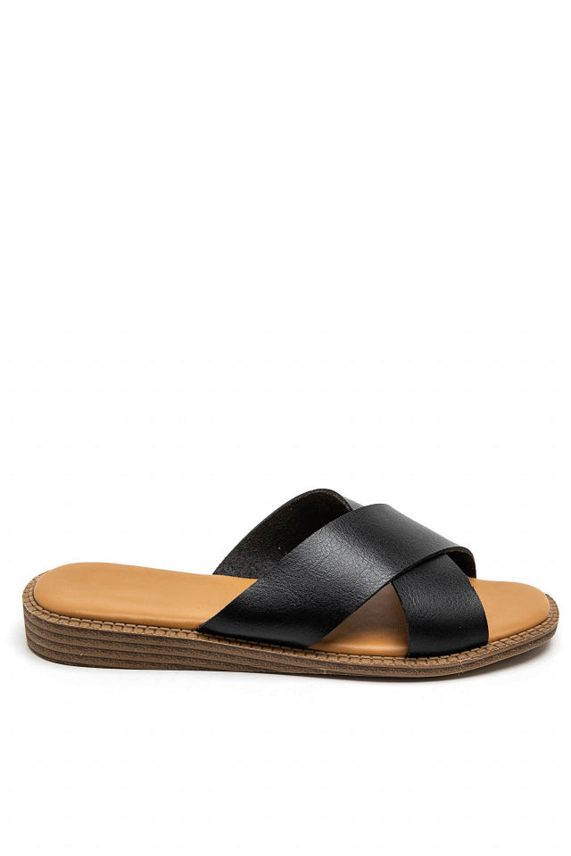 Udelia Black Faux Leather Sliders