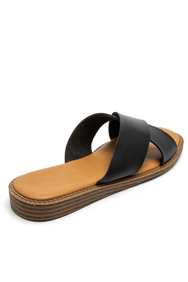 Udelia Black Faux Leather Sliders