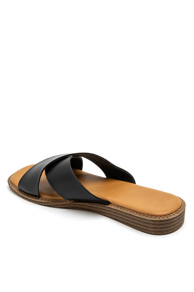 Udelia Black Faux Leather Sliders