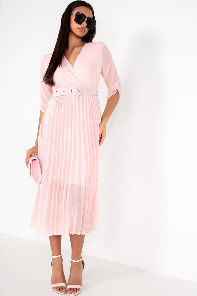 Uliana Pale Pink Chiffon Pleated Dress
