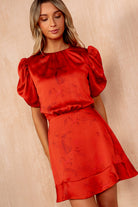 Uma Red Satin Smudge Print Mini Dress