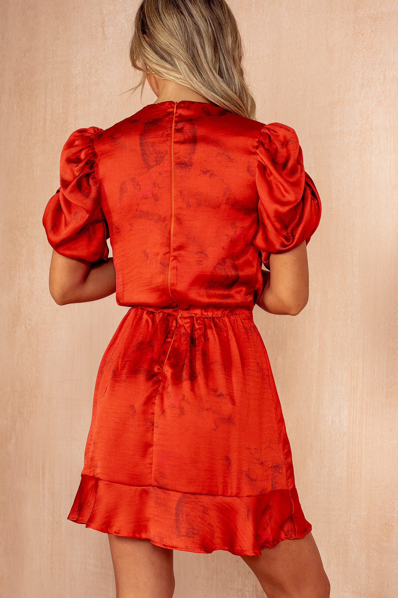 Uma Red Satin Smudge Print Mini Dress