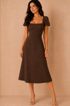 Valentina Chocolate Square Neck Midi Dress