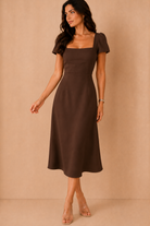 Valentina Chocolate Square Neck Midi Dress
