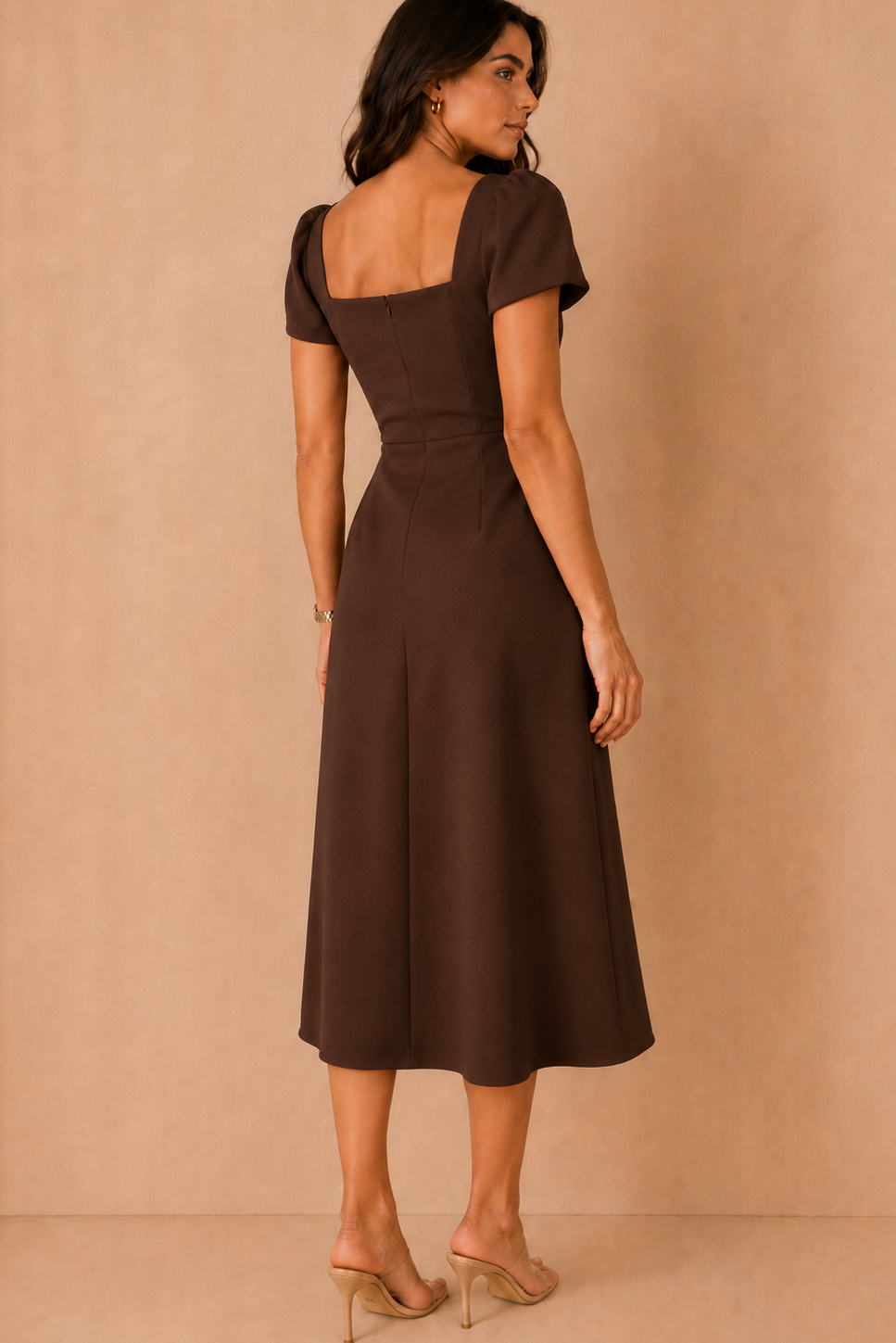 Valentina Chocolate Square Neck Midi Dress