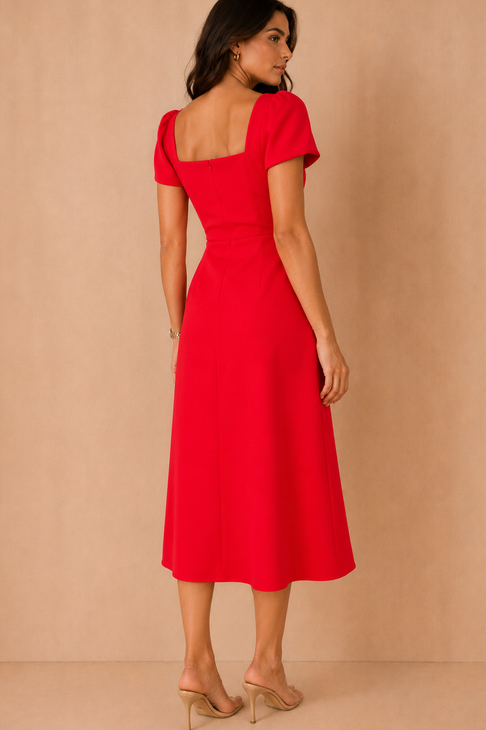 Valentina Red Square Neck Midi Dress