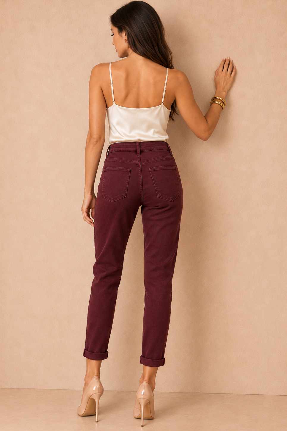 Vanessa Burgundy Mom Jeans