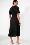 Vayda Black Pleated Midi Dress