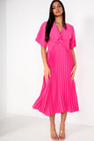 Vayda Hot Pink Pleated Midi Dress