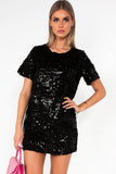 Veda Black Sequin T-Shirt Dress