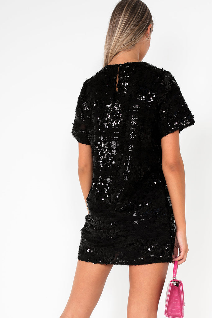 Veda Black Sequin T-Shirt Dress