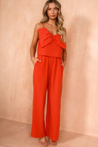 Velda Burnt Orange Bow Detail Jumpsuit