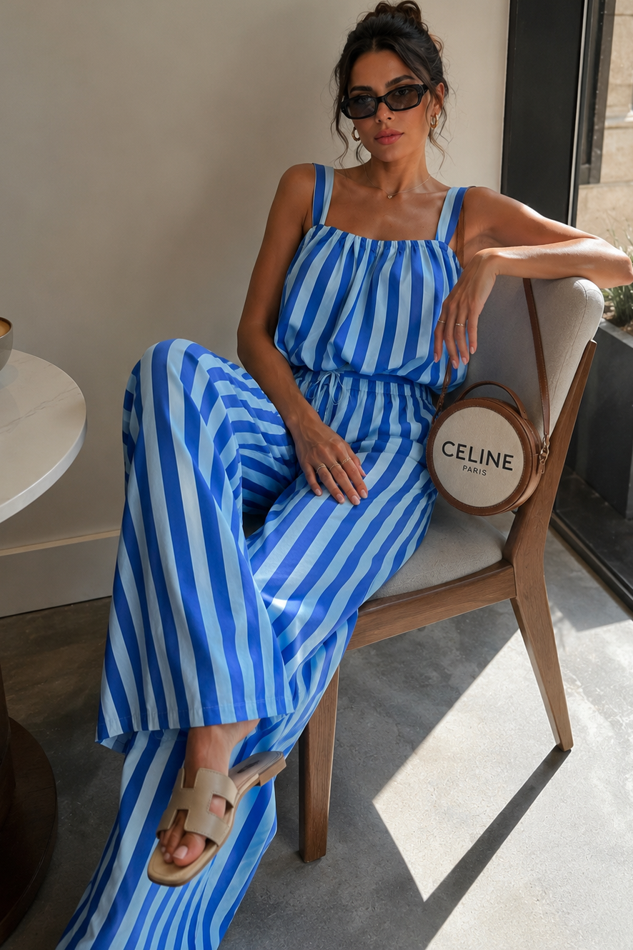 Venette Blue Striped Palazzo Co Ord