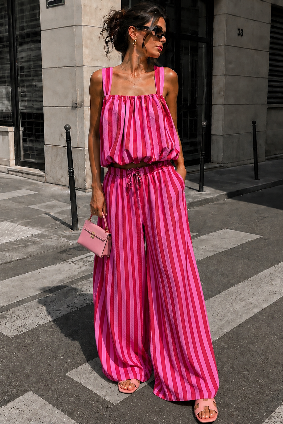 Venette Red Striped Palazzo Co Ord