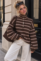 Venisha Chocolate Fine Knit Striped Jumper