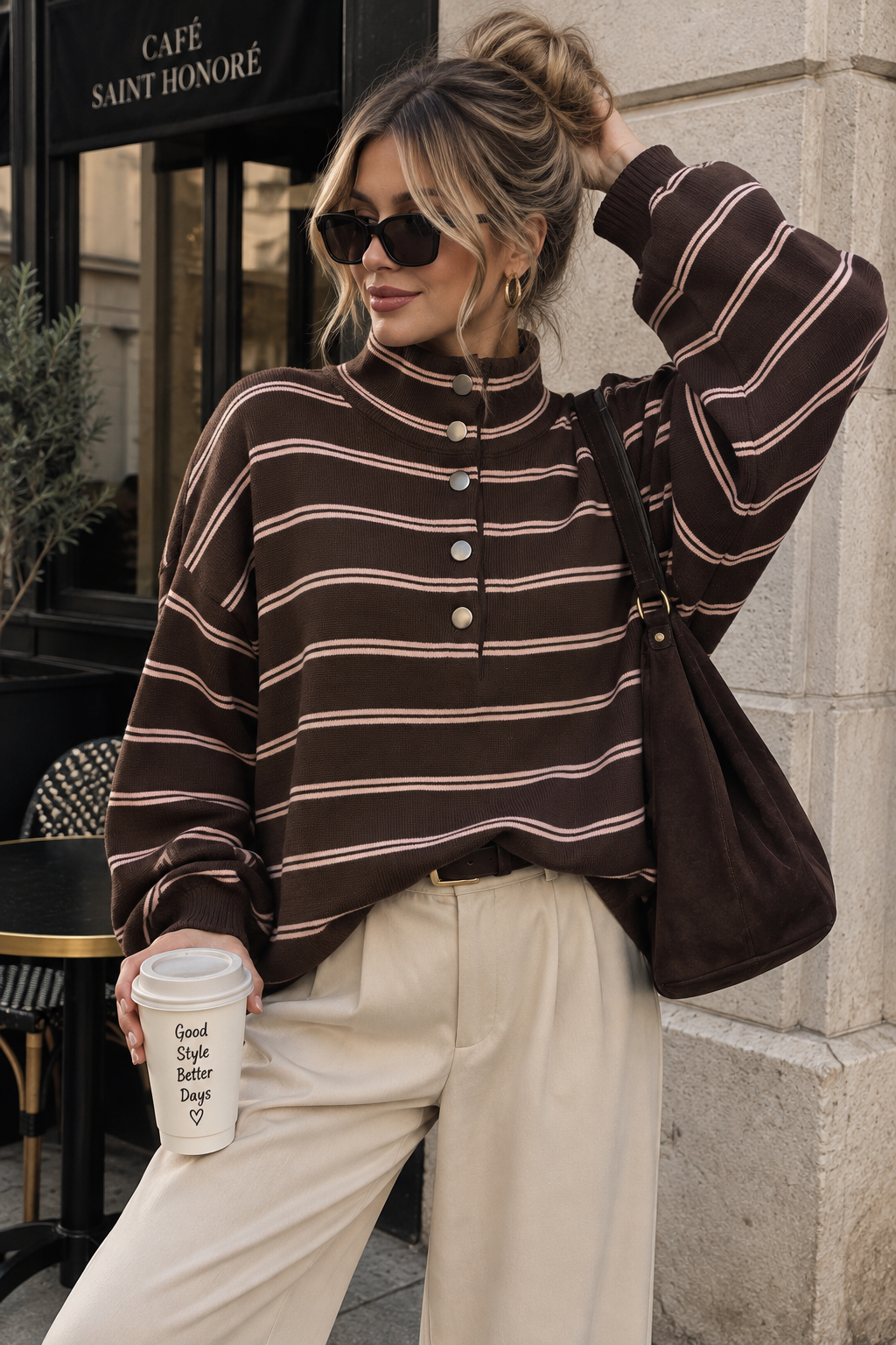 Venisha Chocolate Fine Knit Striped Jumper