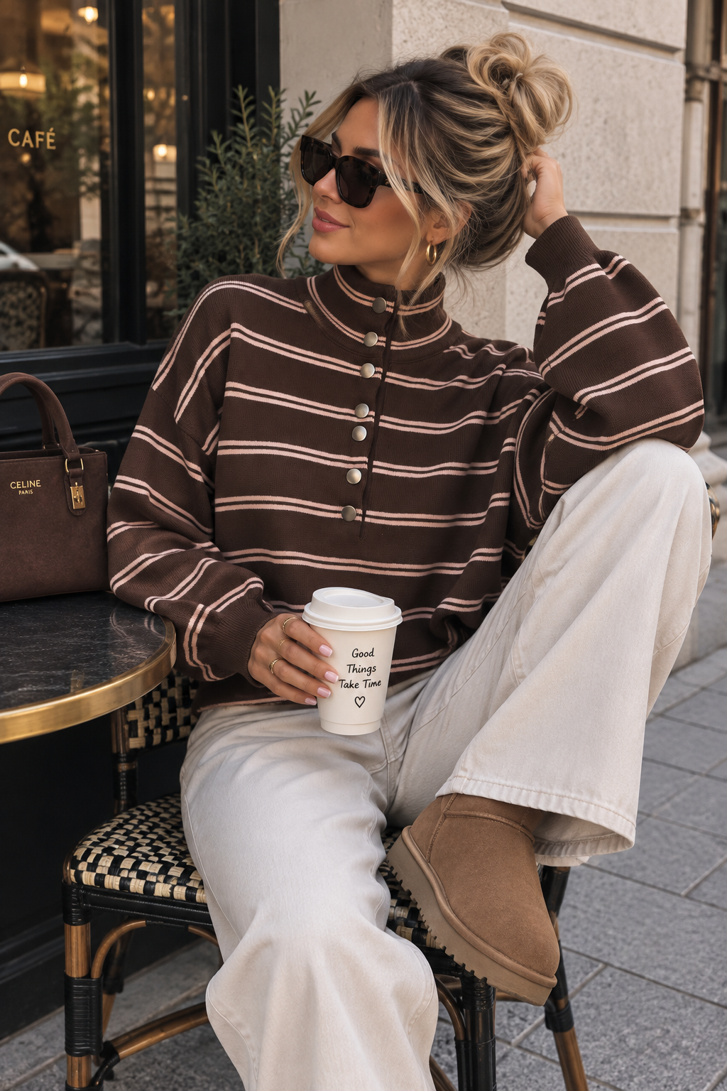 Venisha Chocolate Fine Knit Striped Jumper