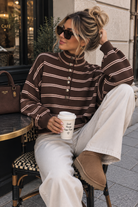 Venisha Chocolate Fine Knit Striped Jumper