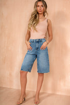 Verena Blue Denim Longline Bermuda Shorts
