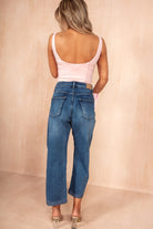 Verity Dark Blue Wrap Front Mom Jeans