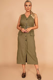 Verna Khaki Linen Belted Dress