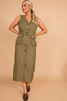 Verna Khaki Linen Belted Dress