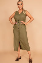 Verna Khaki Linen Belted Dress