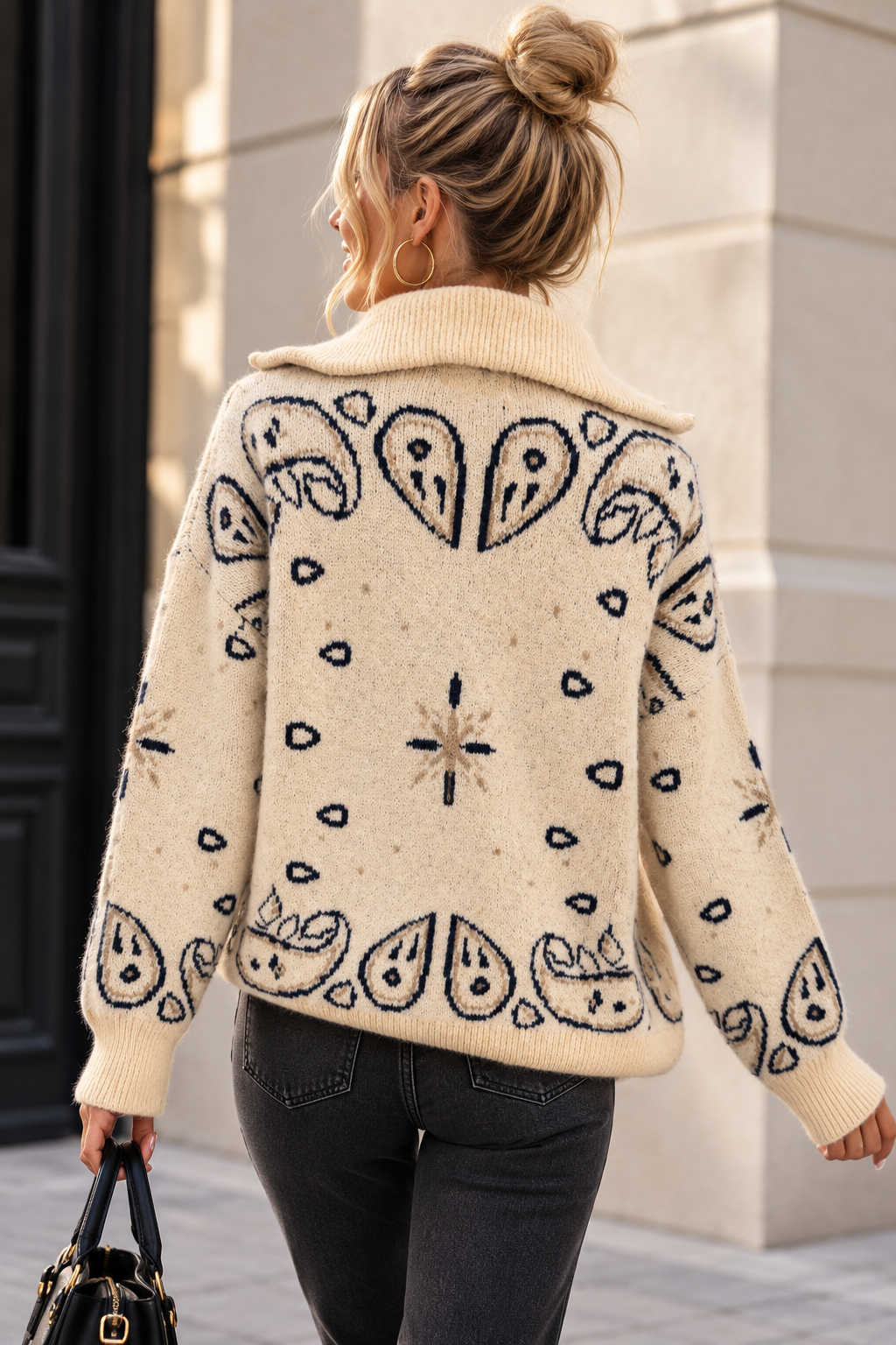 Vernika Stone Knit Print High Neck Jumper