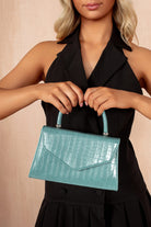 Veronica Turquoise Croc Print Grab Bag