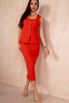 Vicky Red Reversible Tailored Midi Skirt