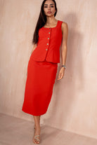 Vicky Red Reversible Tailored Midi Skirt