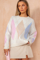 Zayla Cream Knit Argyle Jumper