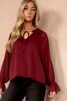 Violette Burgundy Chiffon Frill Blouse