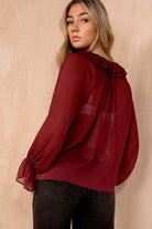 Violette Burgundy Chiffon Frill Blouse