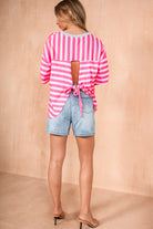 Virgo Neon Pink Cotton Striped T Shirt