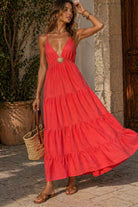Vita Burnt Orange Tiered Cami Maxi Dress