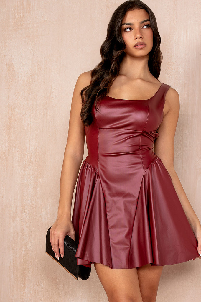 Vivian Burgundy Leather Look Dress